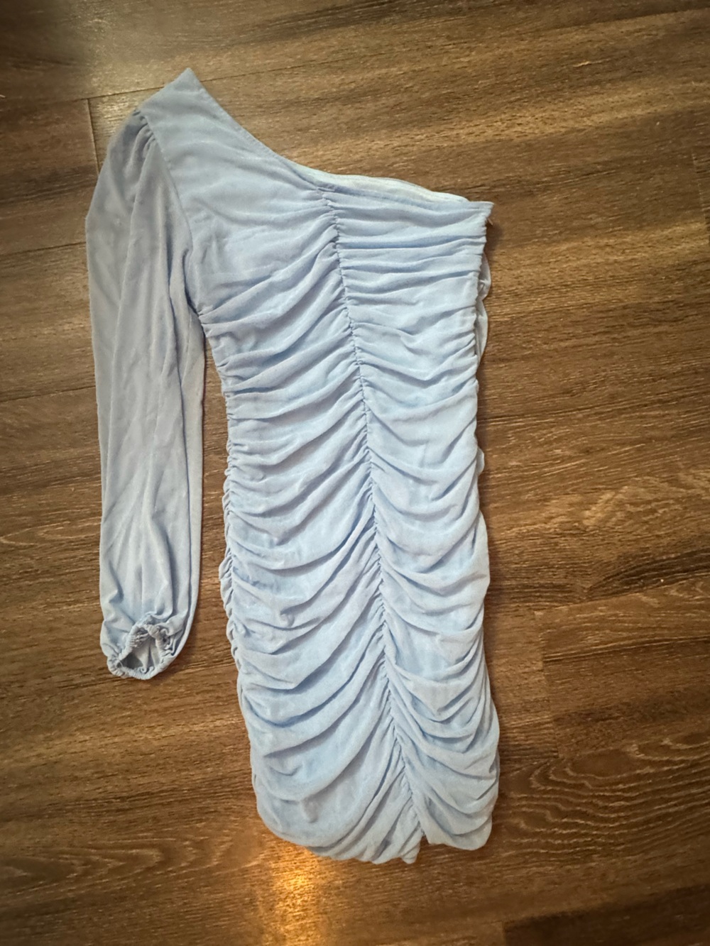 SHEIN Light Blue Gathered Long Sleeve Top